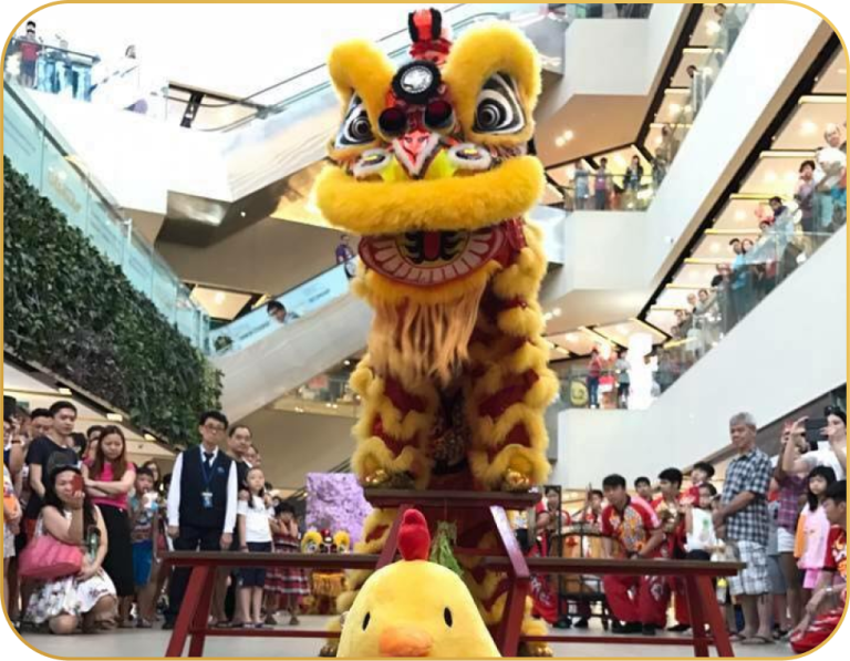 lion dance with traditional props
